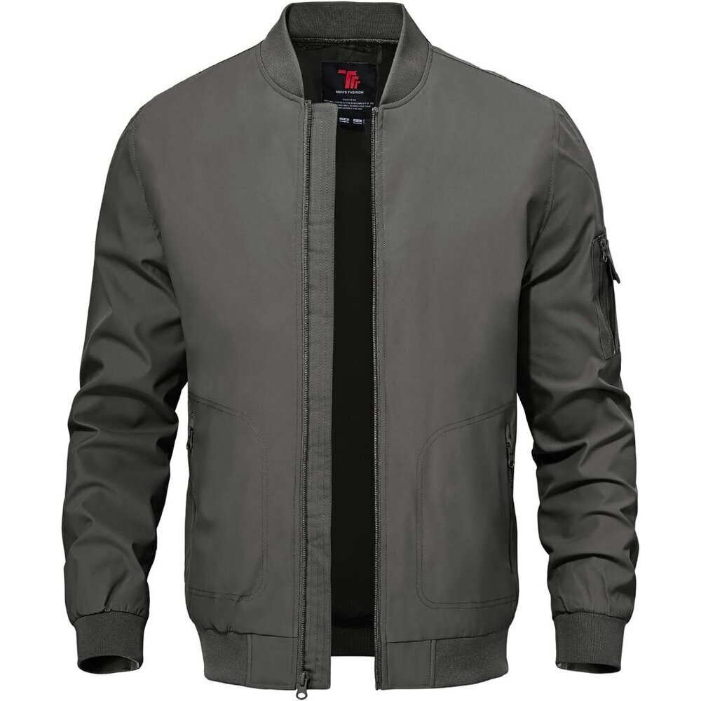 Men's Lightweight Stylish A1-Dark Grey Casual Golf Varsity Bomber Jackets Zip Up